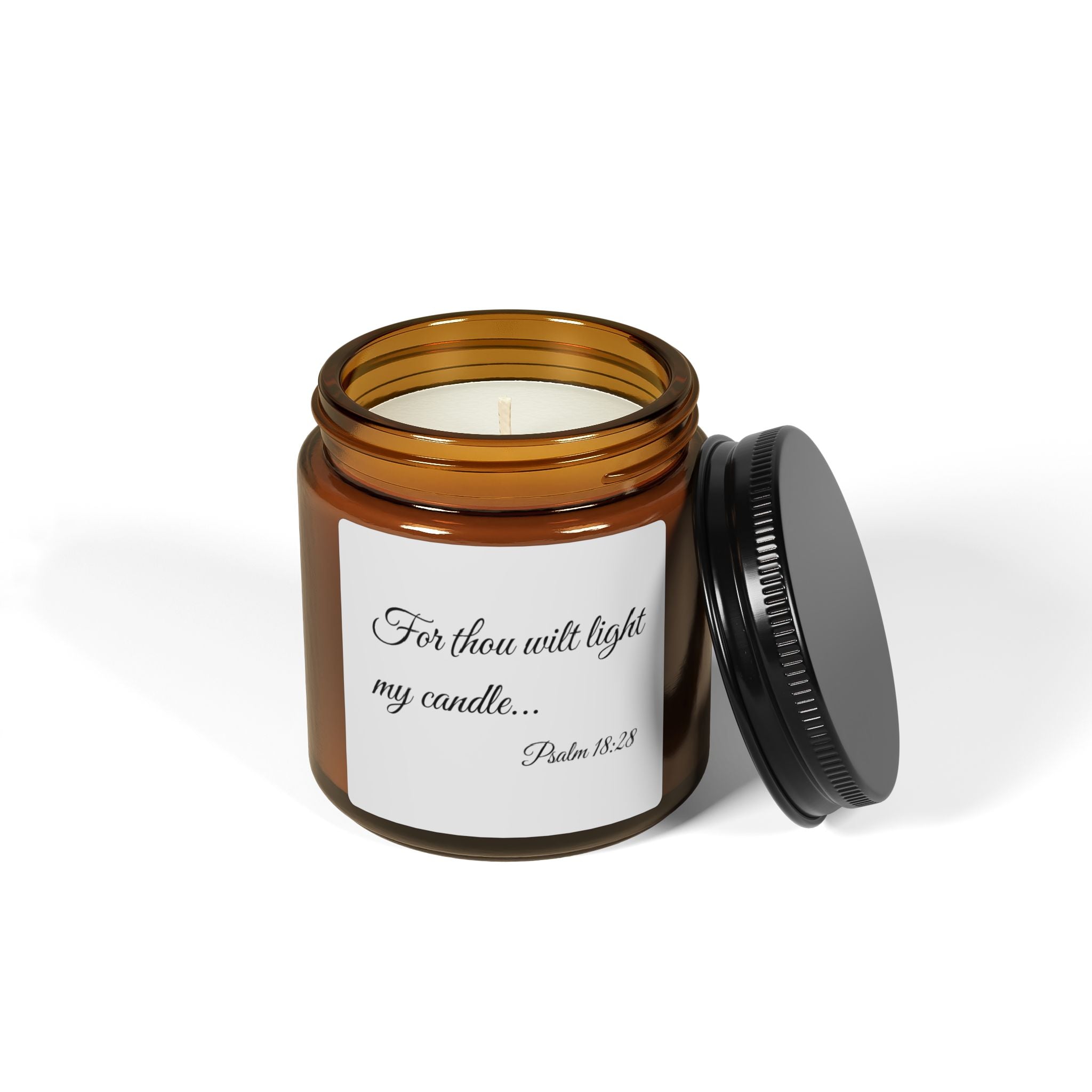 Psalm 18:28 Amber Jar Soy Candle — "For Thou Wilt Light My Candle" (Scented)